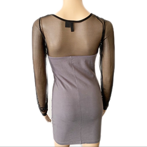 💃🏽 H&M Gray and Black Bodycon Sheer Dress Size 6 - Picture 5 of 7